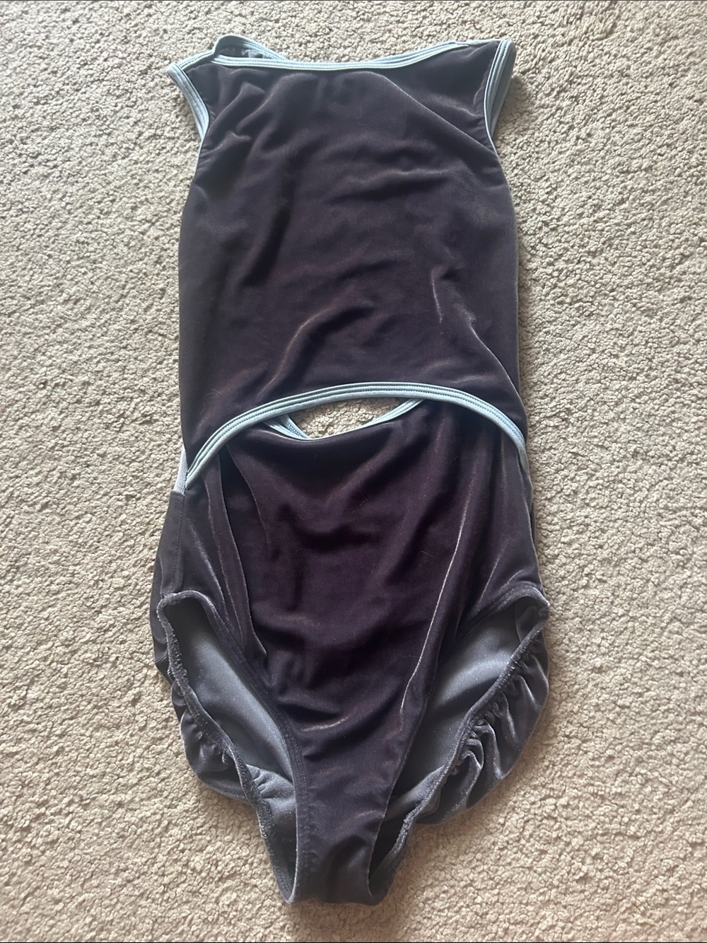 Plum Velvet Leotard with Light Blue Trim